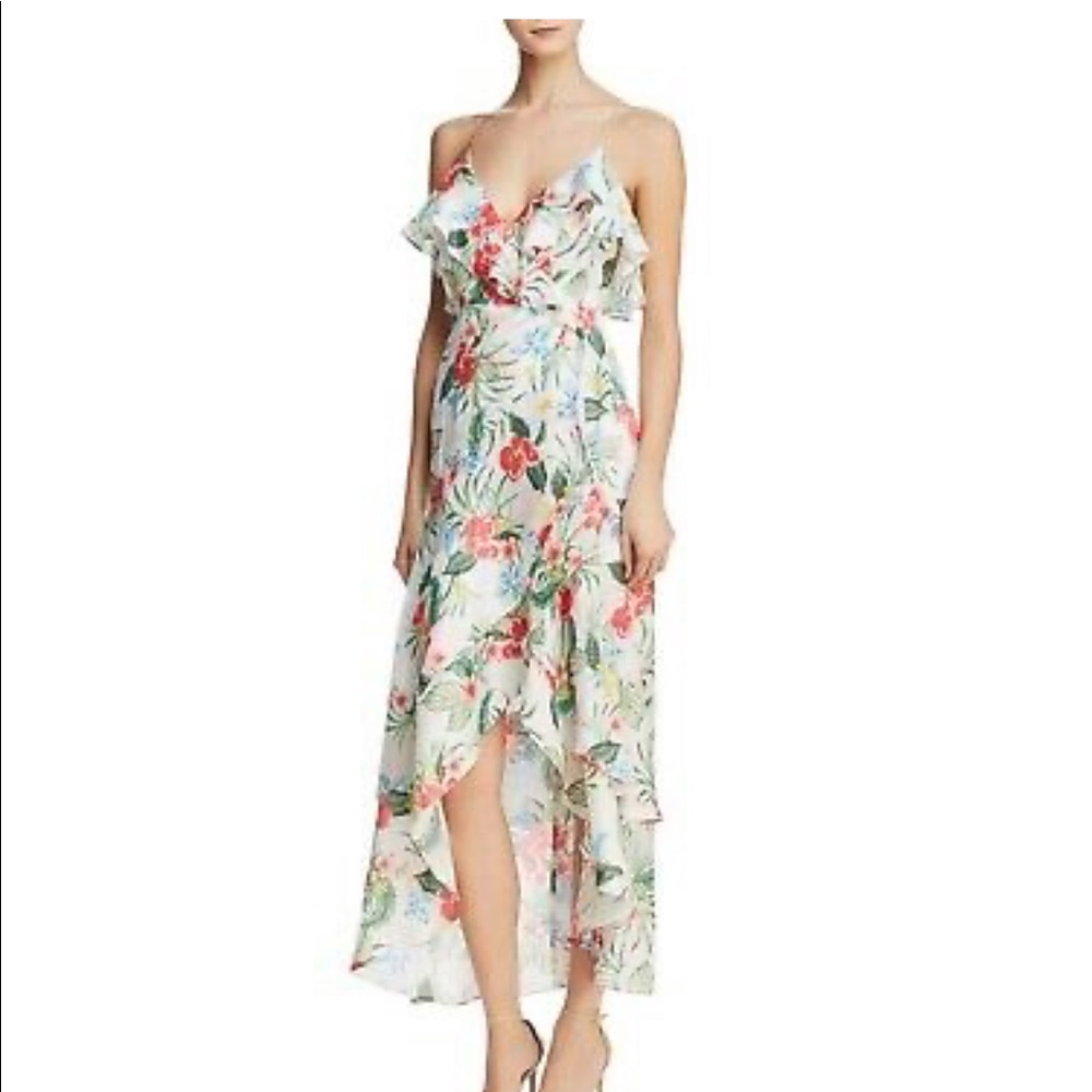 Bardot Ruffles Faux Wrap Dress Tropical Print